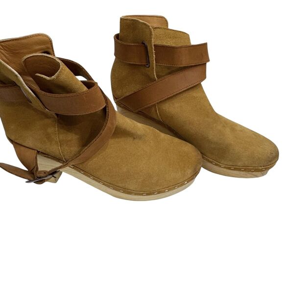 Free People Boots Womens Size 38 Tan Suede Clog Ankle Wrap Wooden Heel 500030907 - Picture 5 of 11